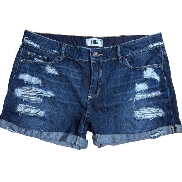 Paige Denim‎ 31 Jimmy Jimmy Boyfriend Shorts Distressed Destroyed Rolled Cuff - Picture 1 of 6